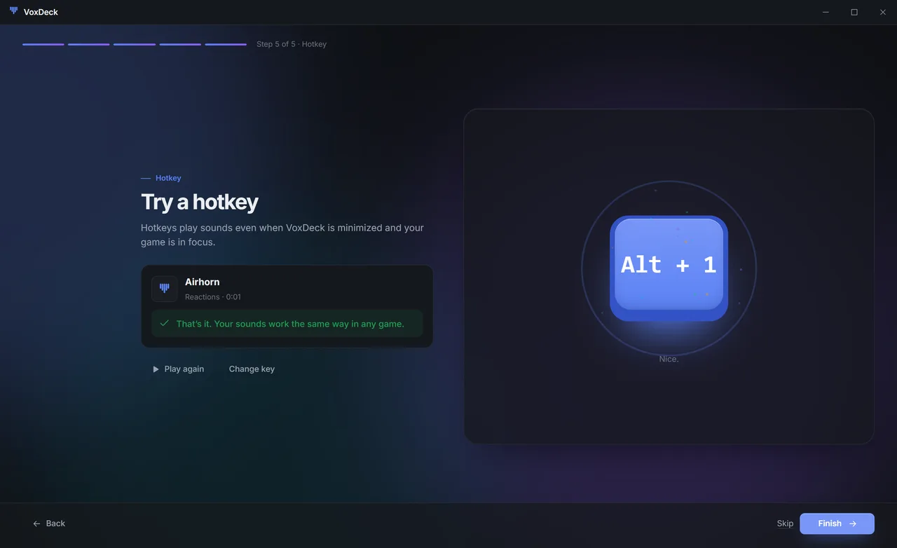 Assigning and trying a first hotkey